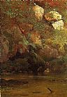 Albert Bierstadt Canvas Paintings - Ferns and Rocks on an Embankment